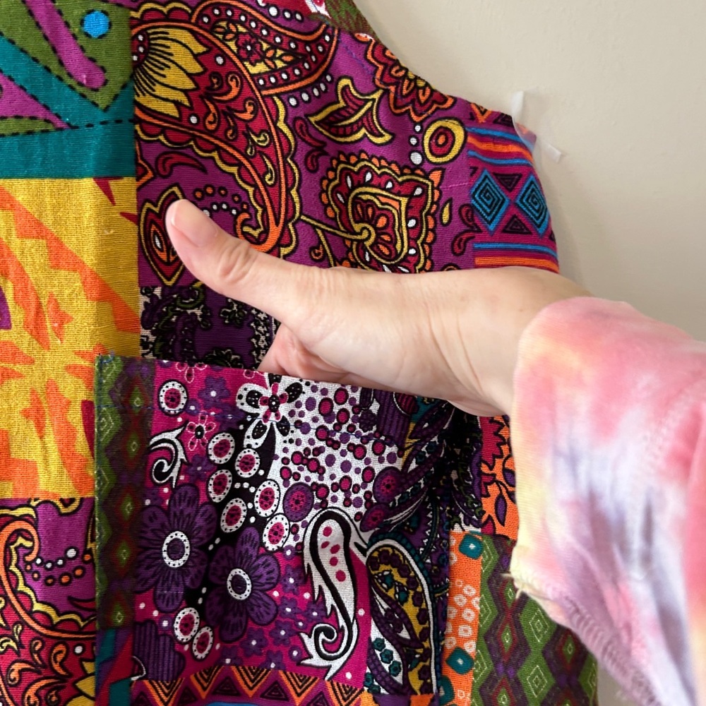 Bohemian Patchwork Print Overalls 100% Cotton Fro… - image 7